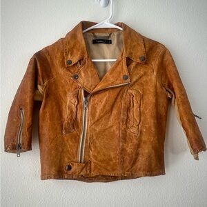 Twin-Set Simona Barbiere Women’s Vintage-Inspired Brown Lamb Leather Moto Jacket